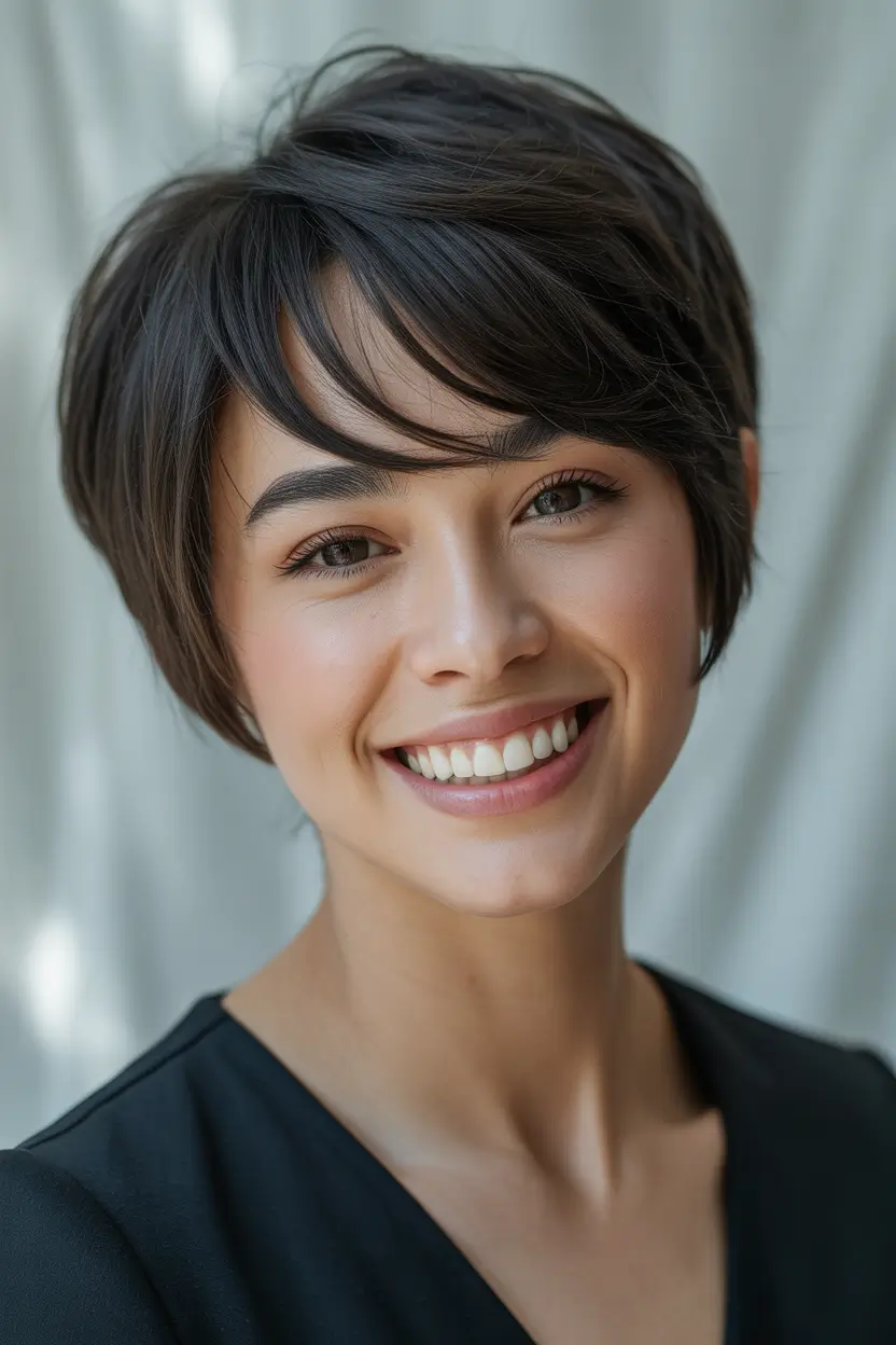 Cute Winter Haircuts 2025–2026 Classic Short Pixie with Side Bangs