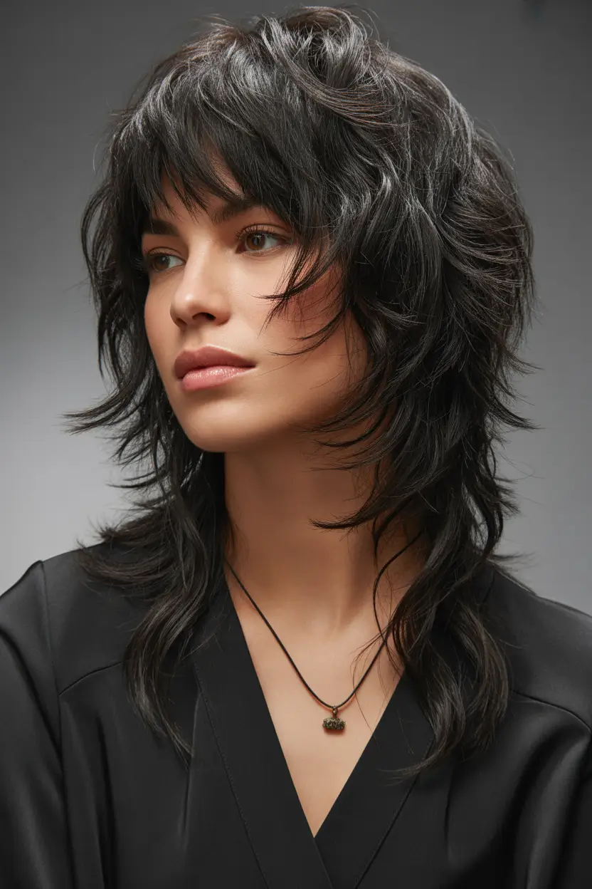 Cute Winter Haircuts 2025–2026 Modern Wolf Cut with Dark Texture