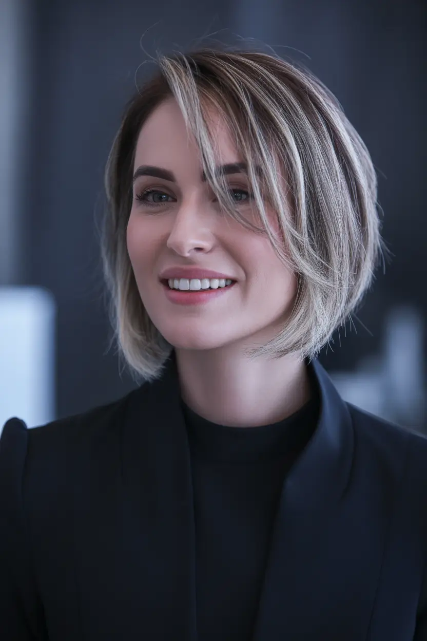 Cute Winter Haircuts 2025–2026 Short Bob with Blonde Balayage