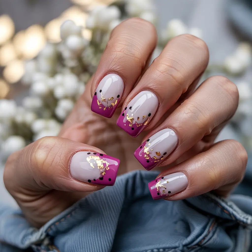 Everyday Cute Winter Nails 2025–2026 Orchid French Tip with Gold Foil