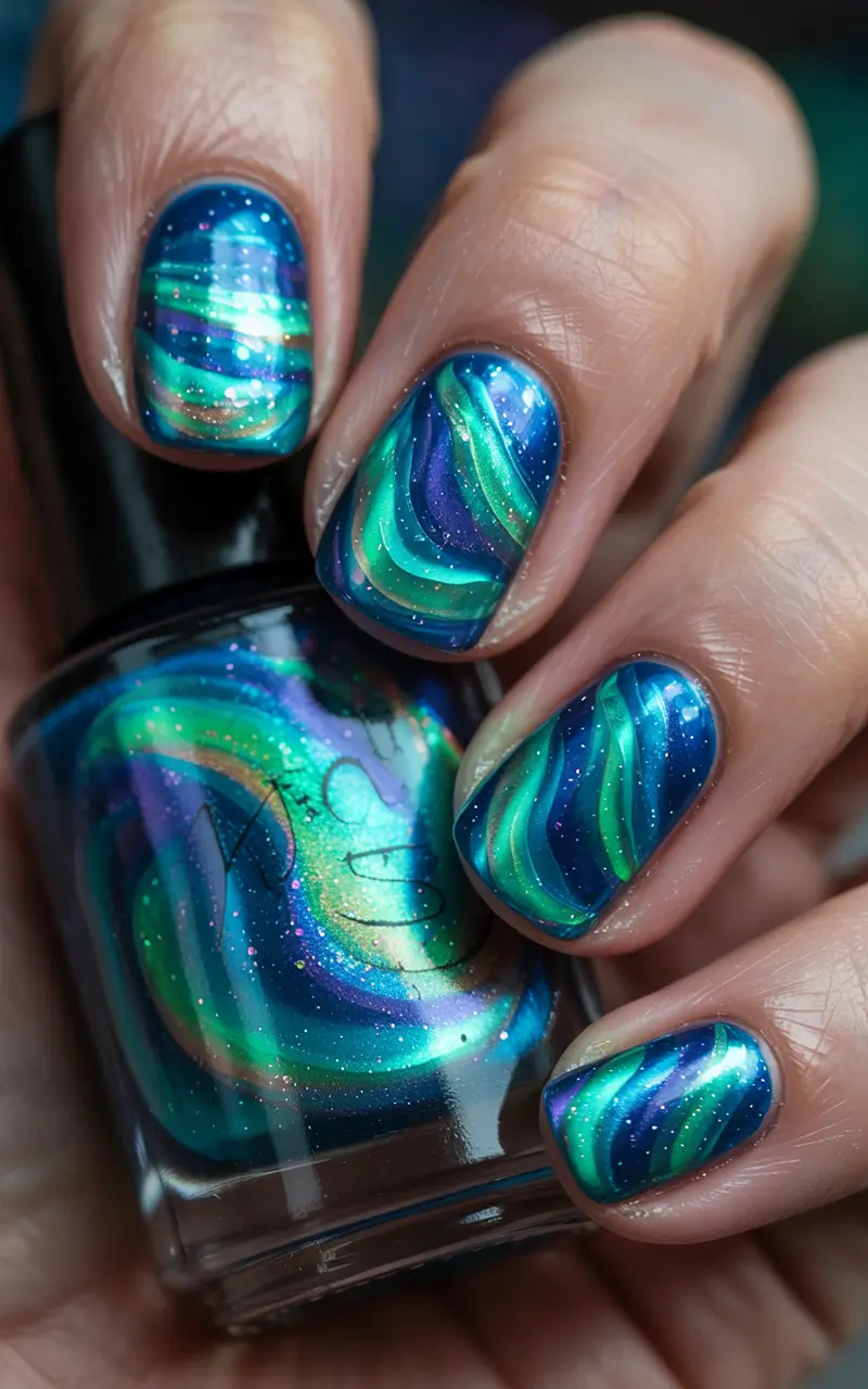 Everyday Cute Winter Nails 2025–2026 Aurora Borealis Swirls