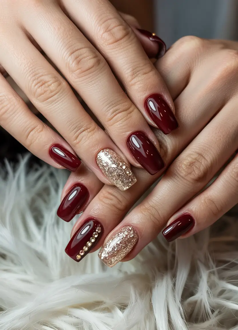 Everyday Cute Winter Nails 2025–2026 Burgundy and Gold Glam