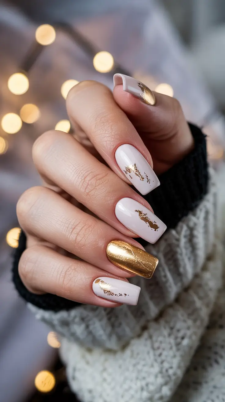 Everyday Cute Winter Nails 2025–2026 White and Gold Luxury