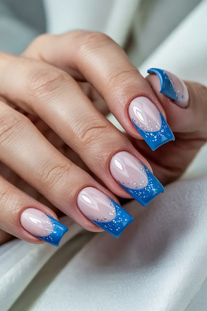 Everyday Cute Winter Nails 2025–2026 Frosted Blue French Tips