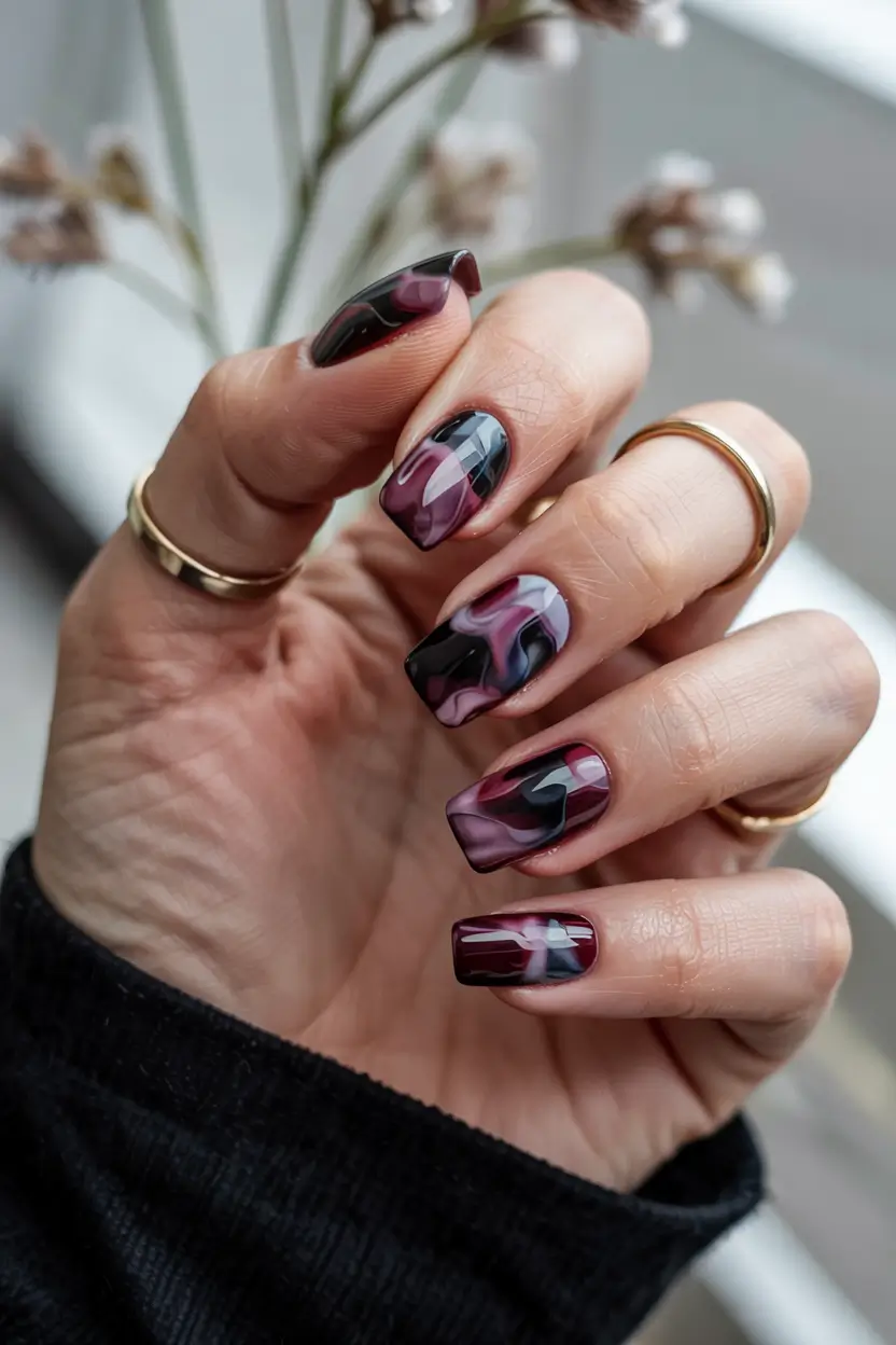 Everyday Cute Winter Nails 2025–2026 Berry Marble Whispers