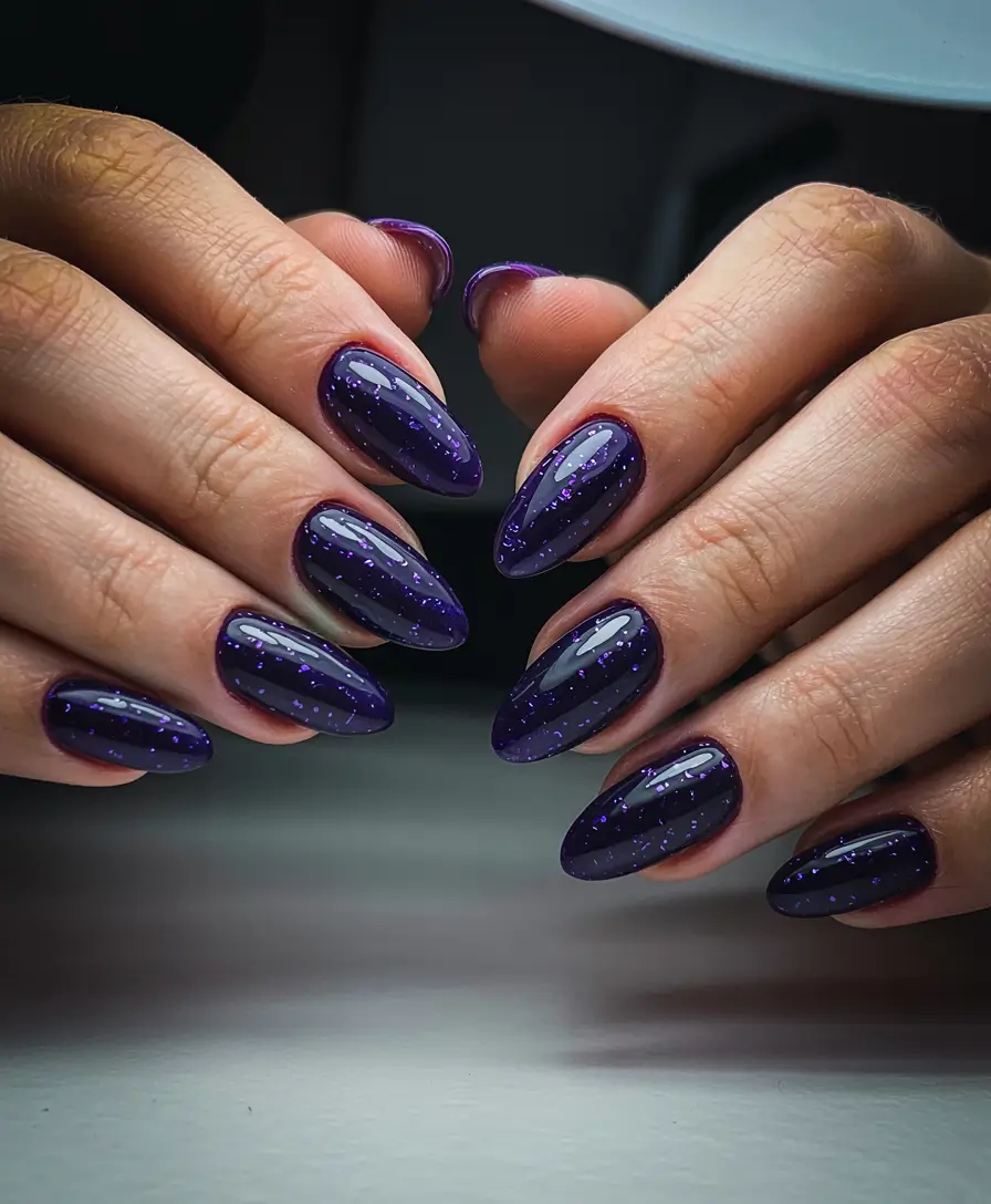 Everyday Cute Winter Nails 2025–2026 Midnight Violet Sparkle