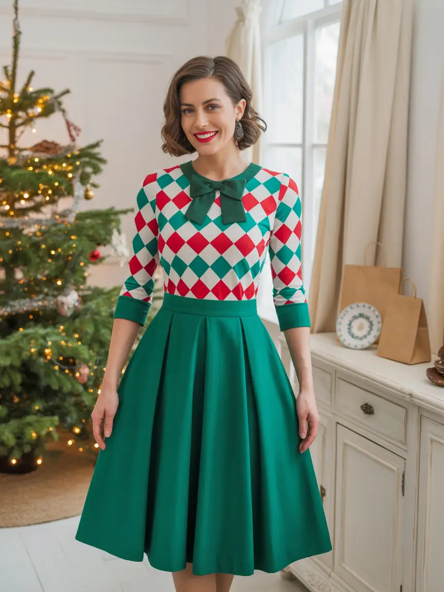 Fashion Christmas Party Outfit 2025 Retro Holiday Grace