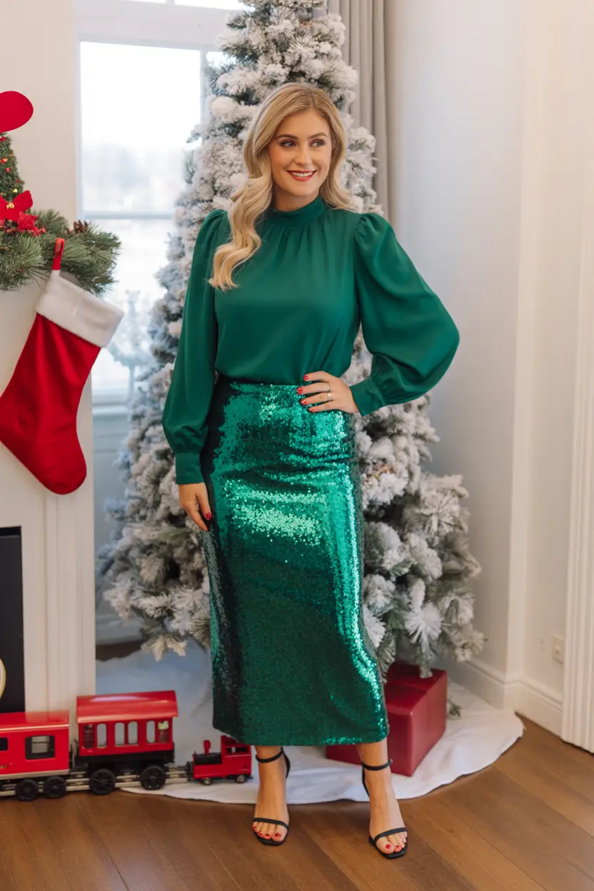 Fashion Christmas Party Outfit 2025 Emerald Glow