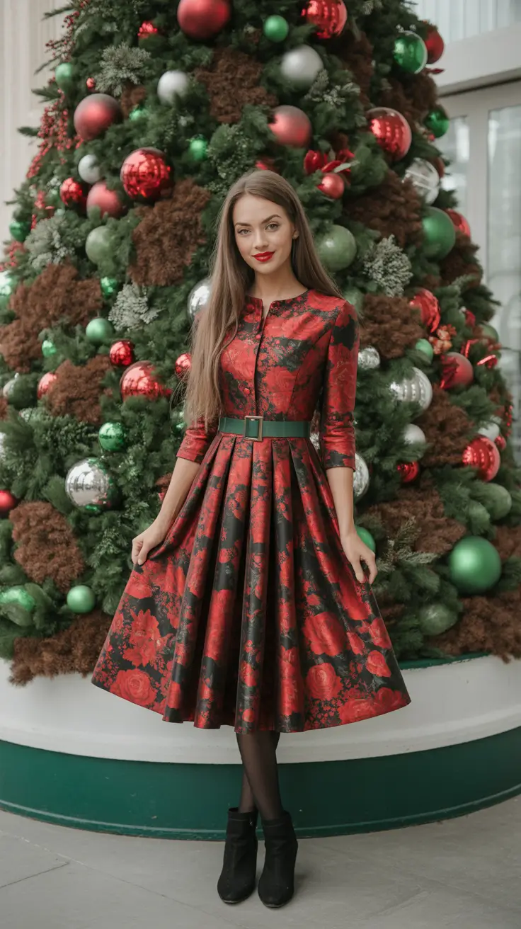 Fashion Christmas Party Outfit 2025 Red Roses & Velvet Nights