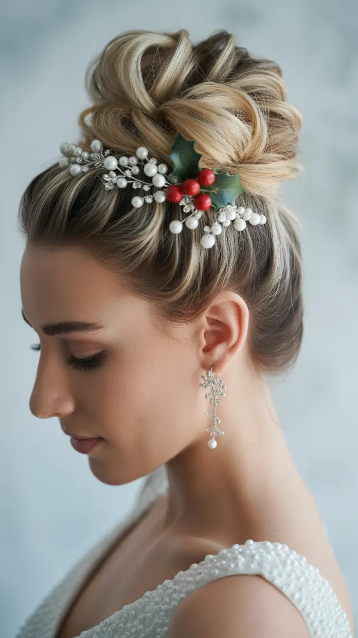 Festive Christmas Hairstyles 2025 Pearl-Trimmed Holiday Updo
