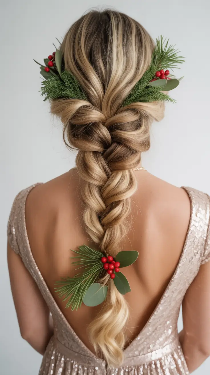 Festive Christmas Hairstyles 2025 Winter Braid with Evergreen Accents