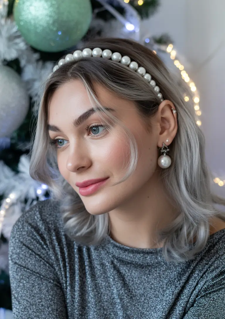 Festive Christmas Hairstyles 2025 Modern Pearl Headband Look