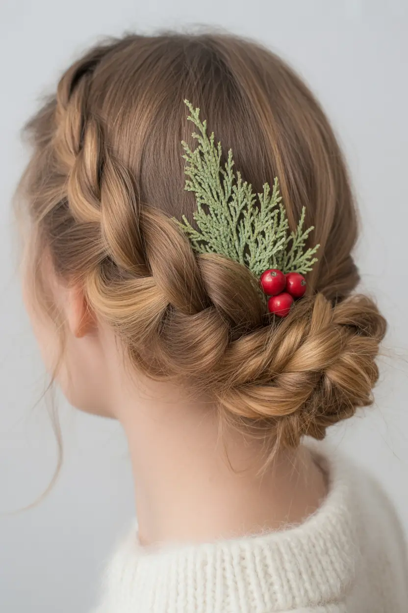 Festive Christmas Hairstyles 2025 Rustic Braided Low Bun