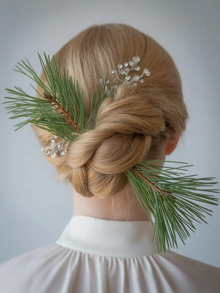 Festive Christmas Hairstyles 2025 Snowy Pine Twist Updo