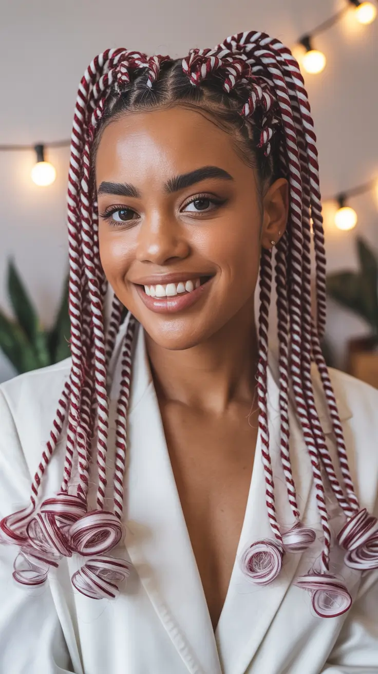 Festive Christmas Hairstyles 2025 Peppermint Candy Cane Braids