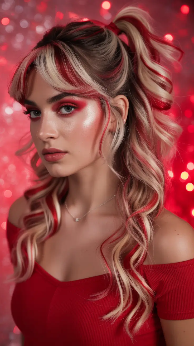 Festive Christmas Hairstyles 2025 Red and Blonde Holiday Waves