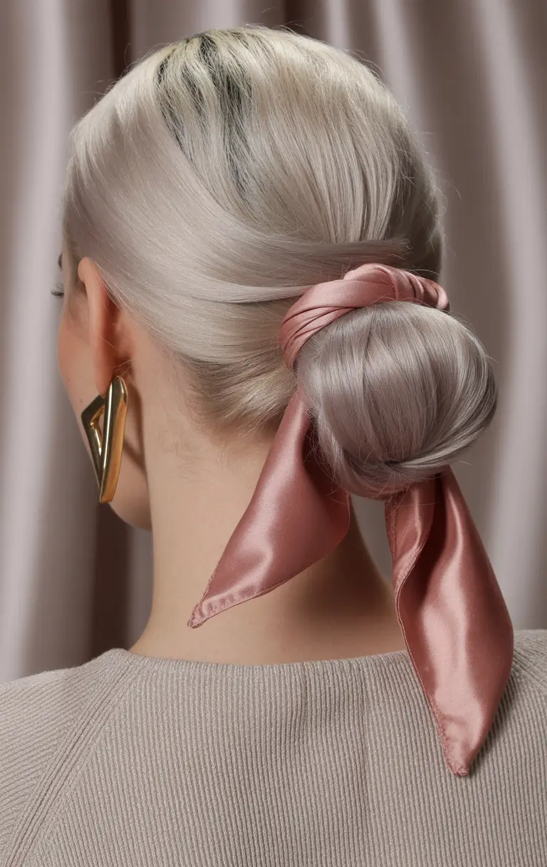 Formal Hairstyles Winter 2025–2026 Silky Low Bun with Ribbon Detail