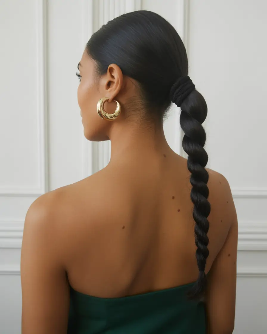 Formal Hairstyles Winter 2025–2026 Twisted Black Rope Ponytail