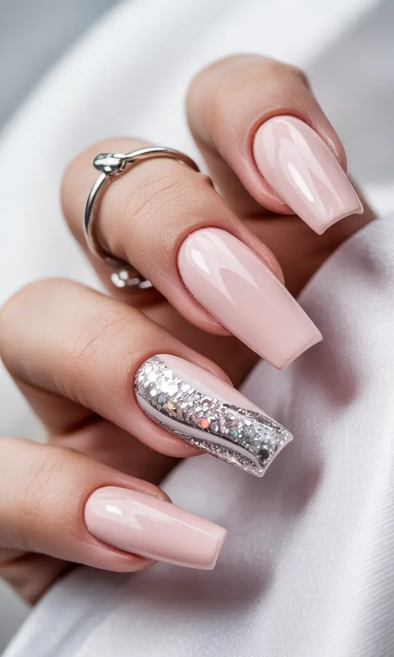 Fresh Nail Colors Winter 2025–2026 Pink Glaze with Silver Glam