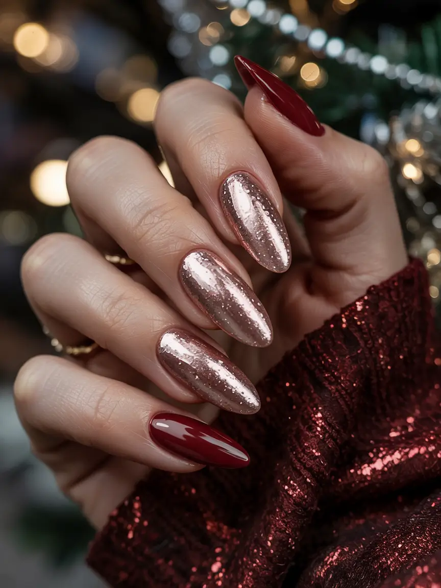 Fresh Nail Colors Winter 2025–2026 Rose Gold & Merlot Glow