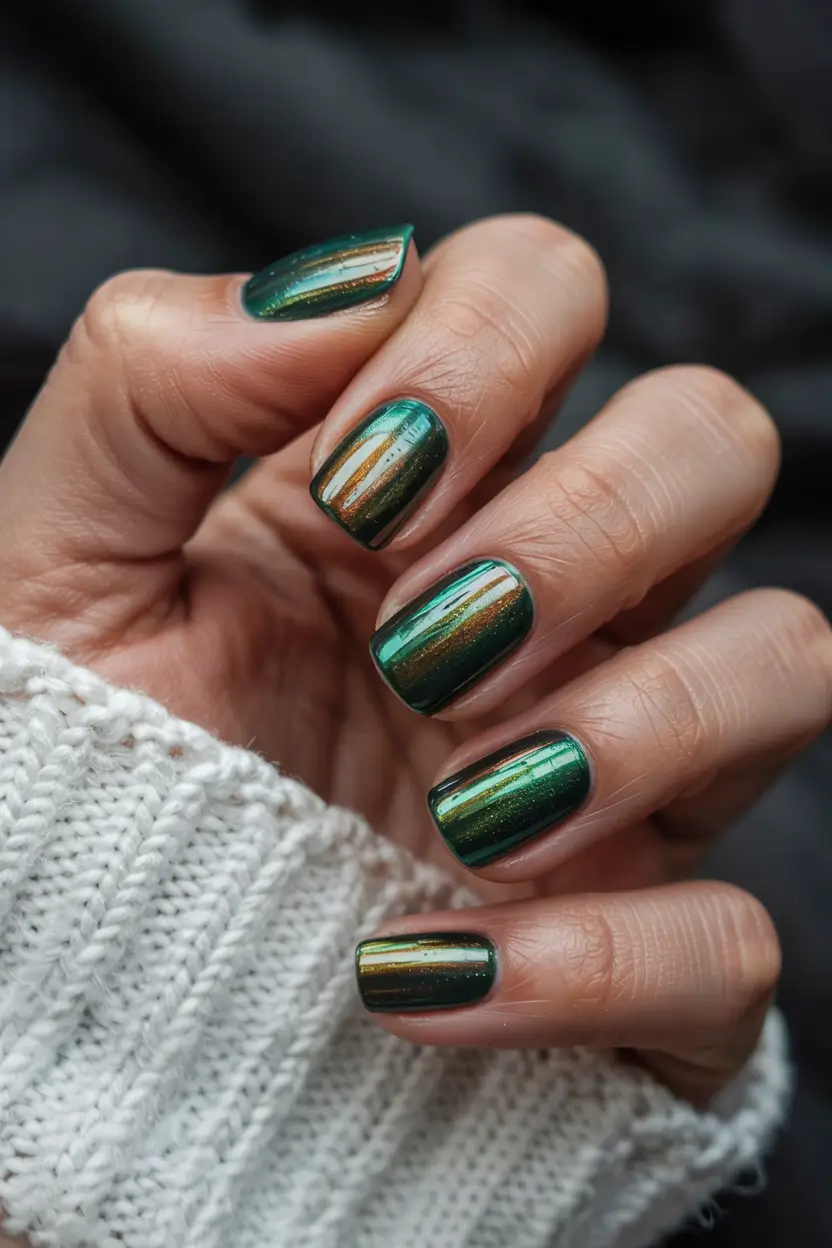 Fresh Nail Colors Winter 2025–2026 Emerald Chrome Illusion