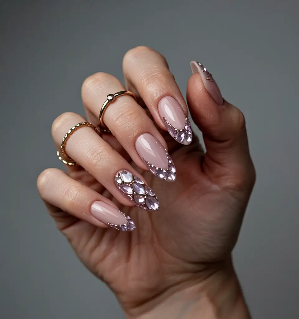 Fresh Nail Colors Winter 2025–2026 Crystal-Tipped Nude Elegance