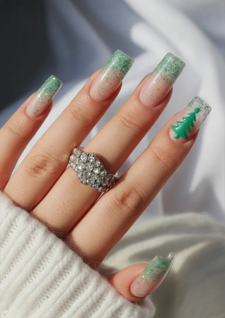 Green Nail Trends for Winter 2025–2026 - Mint Gradient Frost