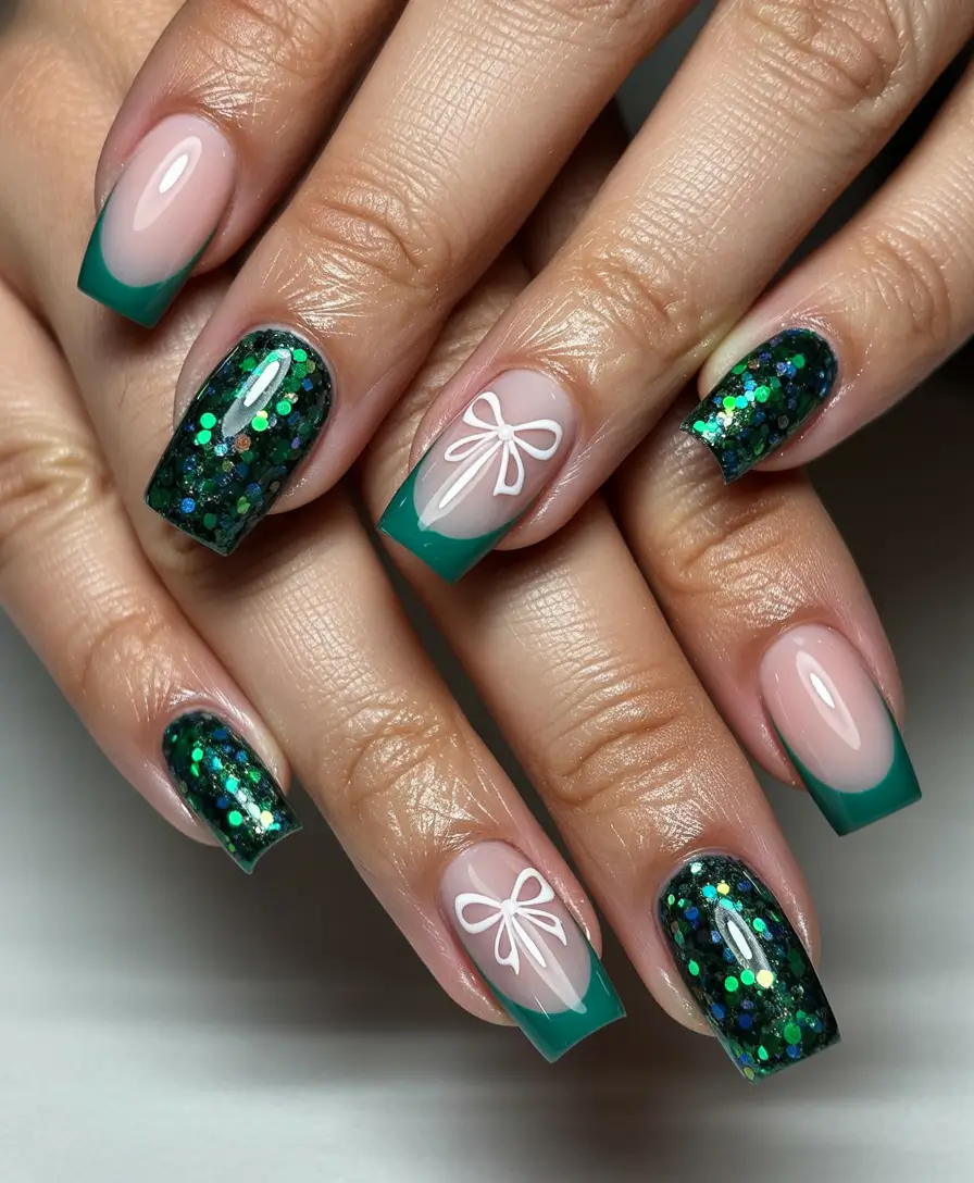 Green Nail Trends for Winter 2025–2026 - Gift Bow Glam