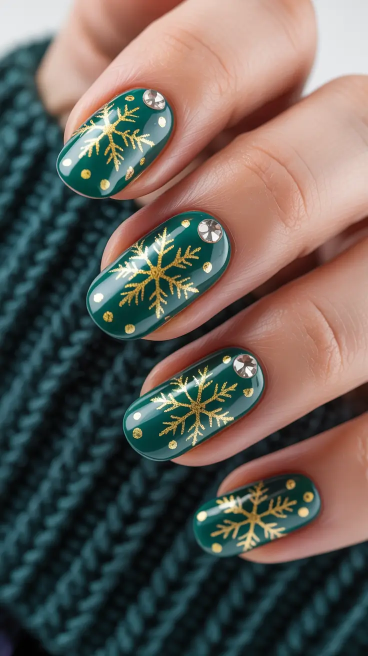 Green Nail Trends for Winter 2025–2026 - Golden Snowflakes
