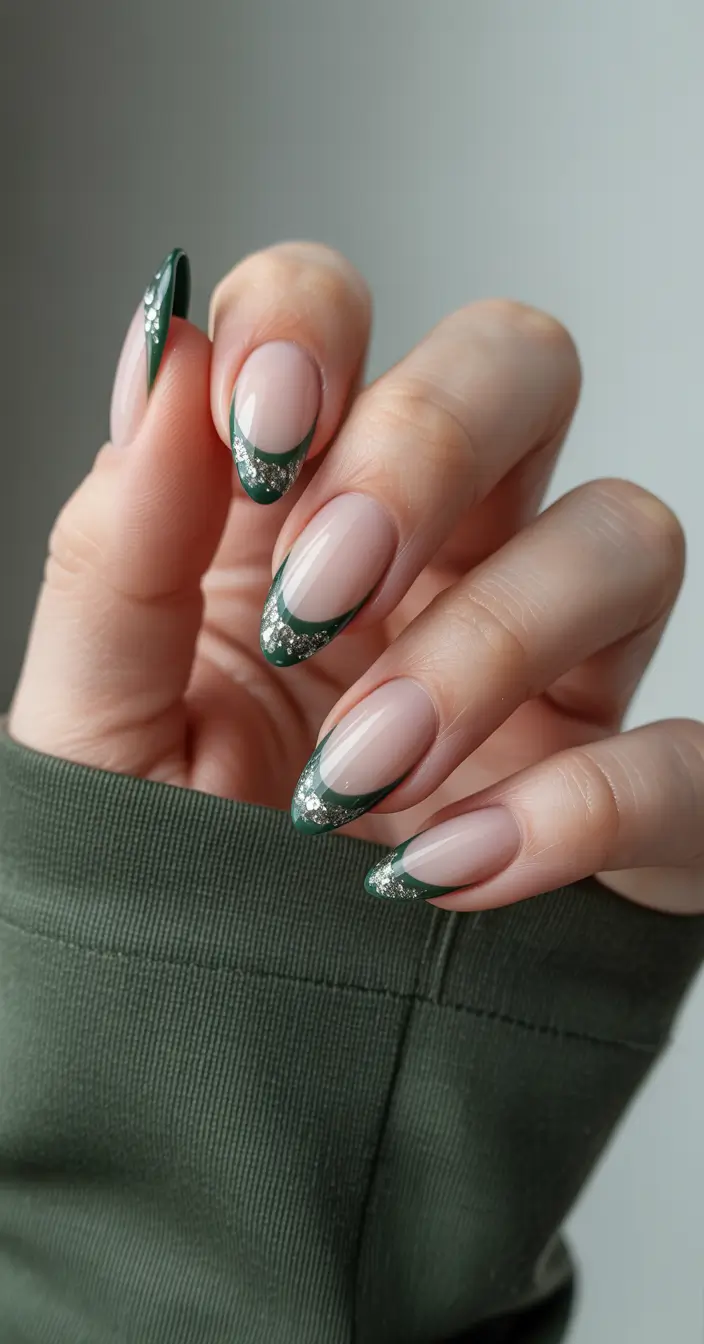 Green Nail Trends for Winter 2025–2026 - Silver Edge French