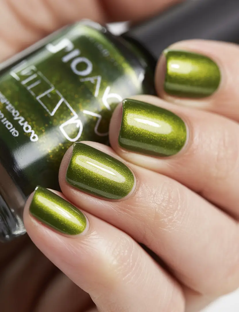 Green Nail Trends for Winter 2025–2026 - Light Moss Shine