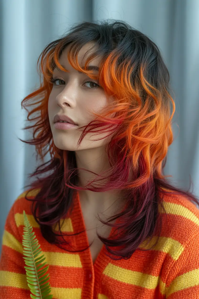 Highlighted Hair Colors for Winter 2025–2026 Orange Burgundy Ombre