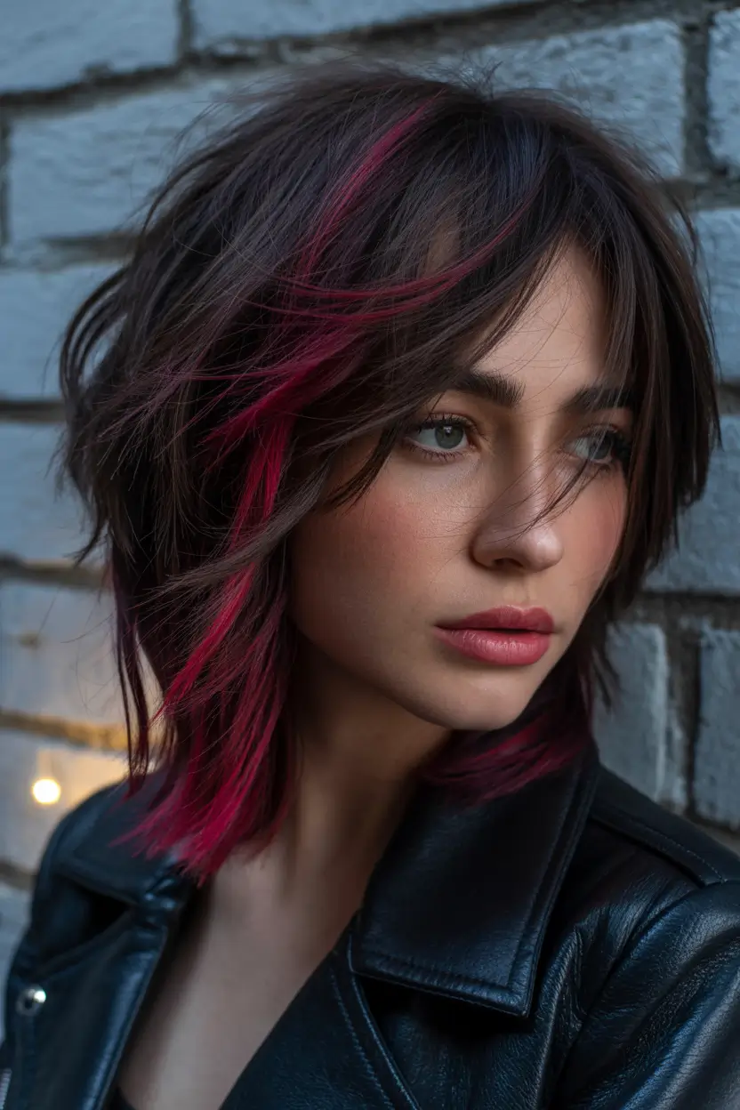 Highlighted Hair Colors for Winter 2025–2026 Fuchsia Highlights Brunette