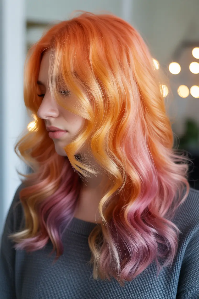 Highlighted Hair Colors for Winter 2025–2026 Orange Pink Gradient