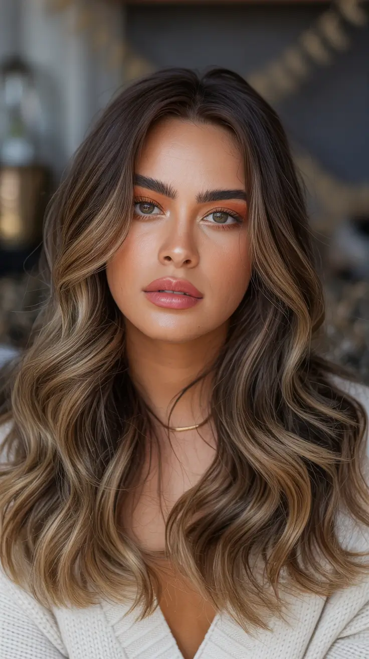Highlighted Hair Colors for Winter 2025–2026 Brunette Caramel Balayage