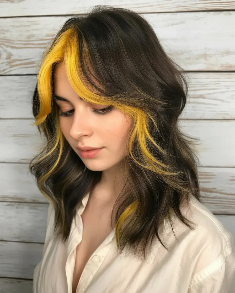 Highlighted Hair Colors for Winter 2025–2026 Brunette Yellow Streaks