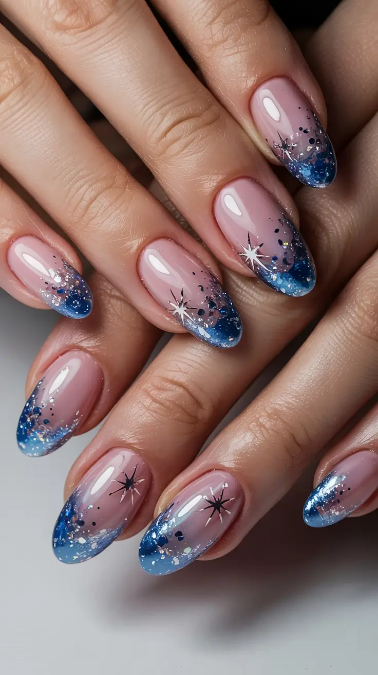 Modern Acrylic Nails Winter 2025–2026 Starry Blue French