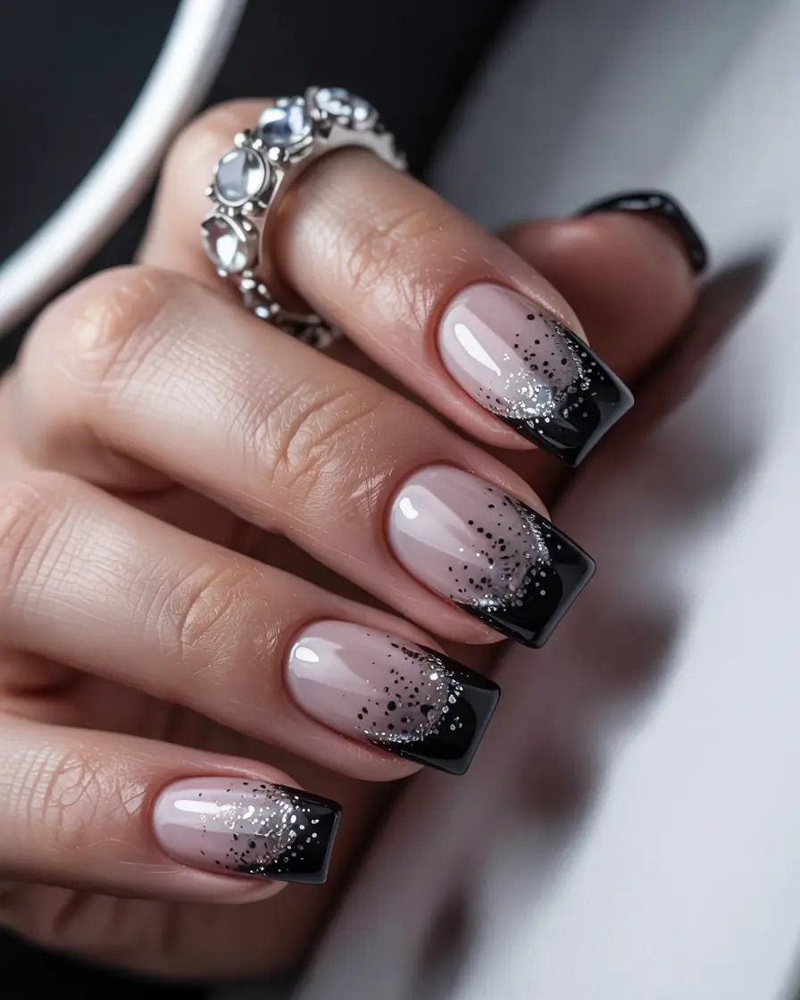 Modern Acrylic Nails Winter 2025–2026 Midnight Black French