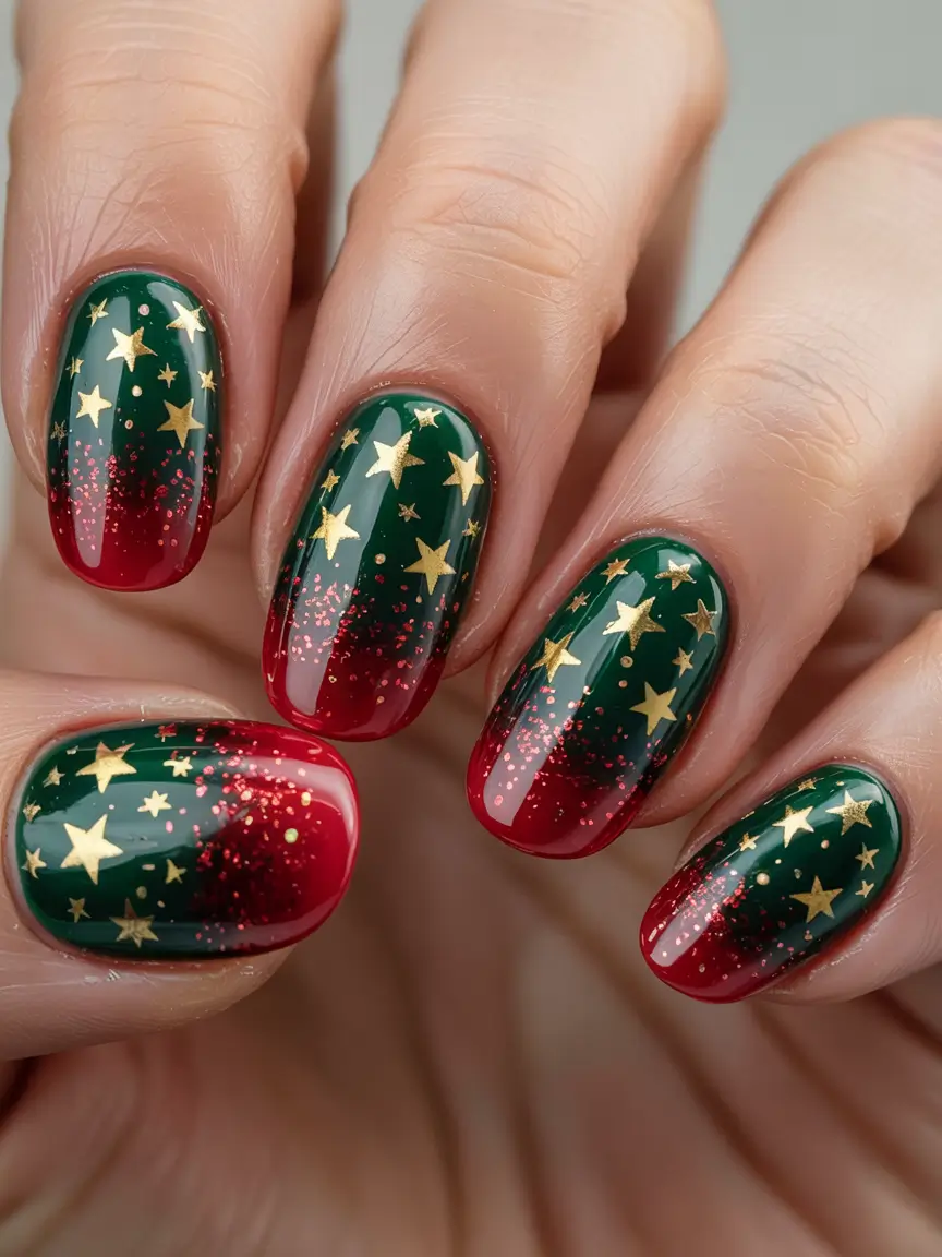 Modern Acrylic Nails Winter 2025–2026 Festive Red and Green Glam