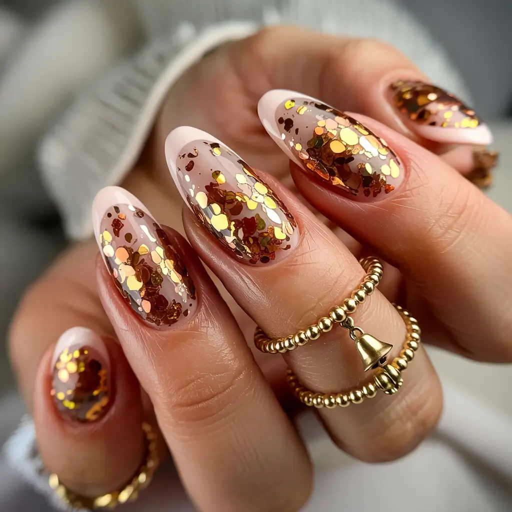 Modern Acrylic Nails Winter 2025–2026 Golden Confetti Elegance