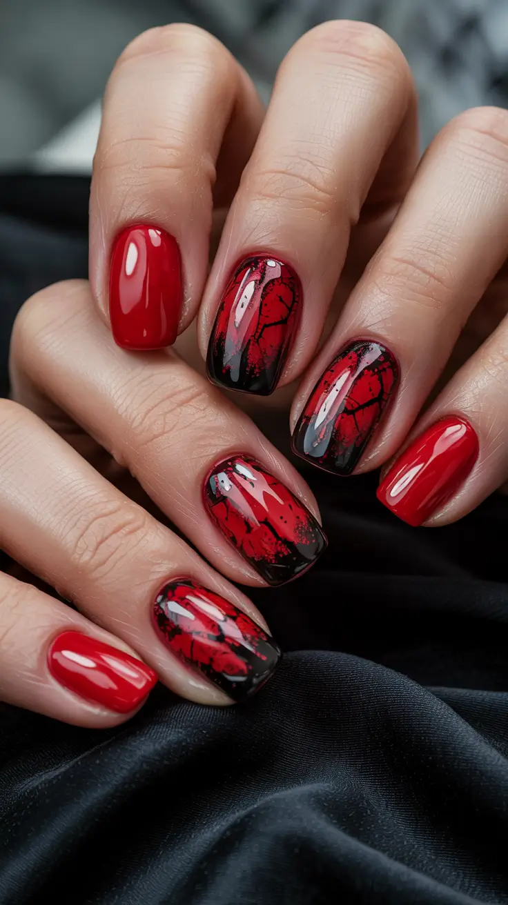 Modern Acrylic Nails Winter 2025–2026 Crimson Lace Art
