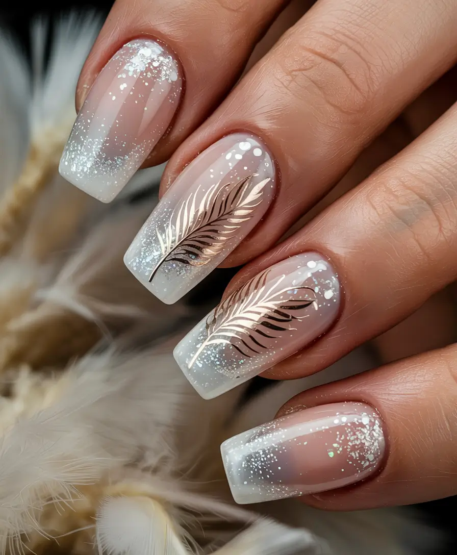 Modern Acrylic Nails Winter 2025–2026 Frosted Feather White