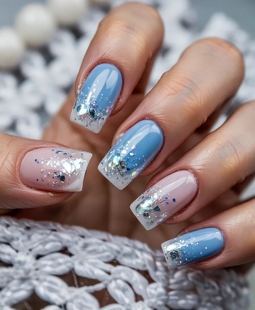 Modern Acrylic Nails Winter 2025–2026 Frosty Blue Dream