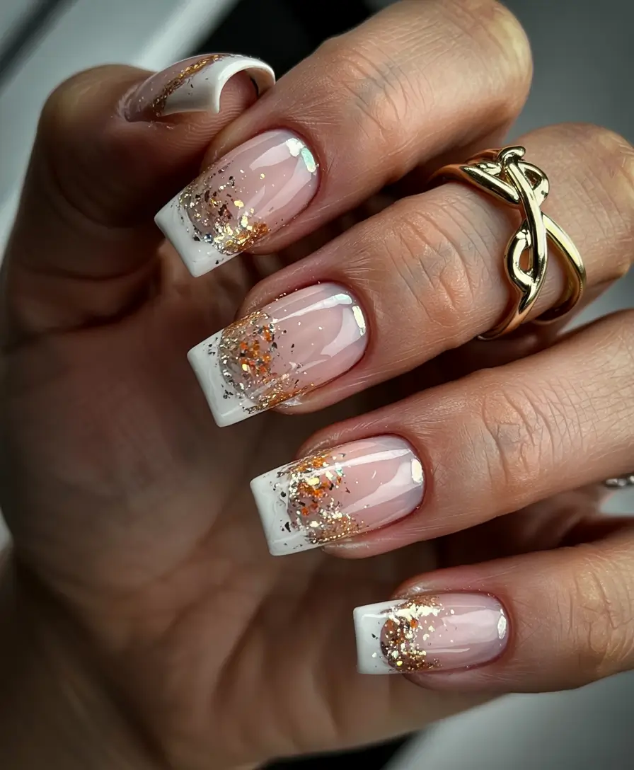 Modern Acrylic Nails Winter 2025–2026 Golden French Spark