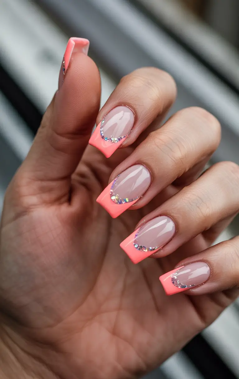 Modern Acrylic Nails Winter 2025–2026 Neon Coral Winter Twist