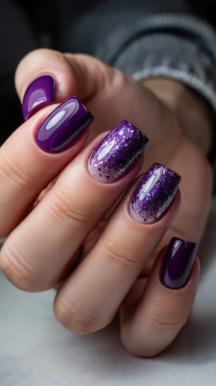 Modern Dark Nail Inspo Winter 2025–2026 Amethyst Glitter Fade