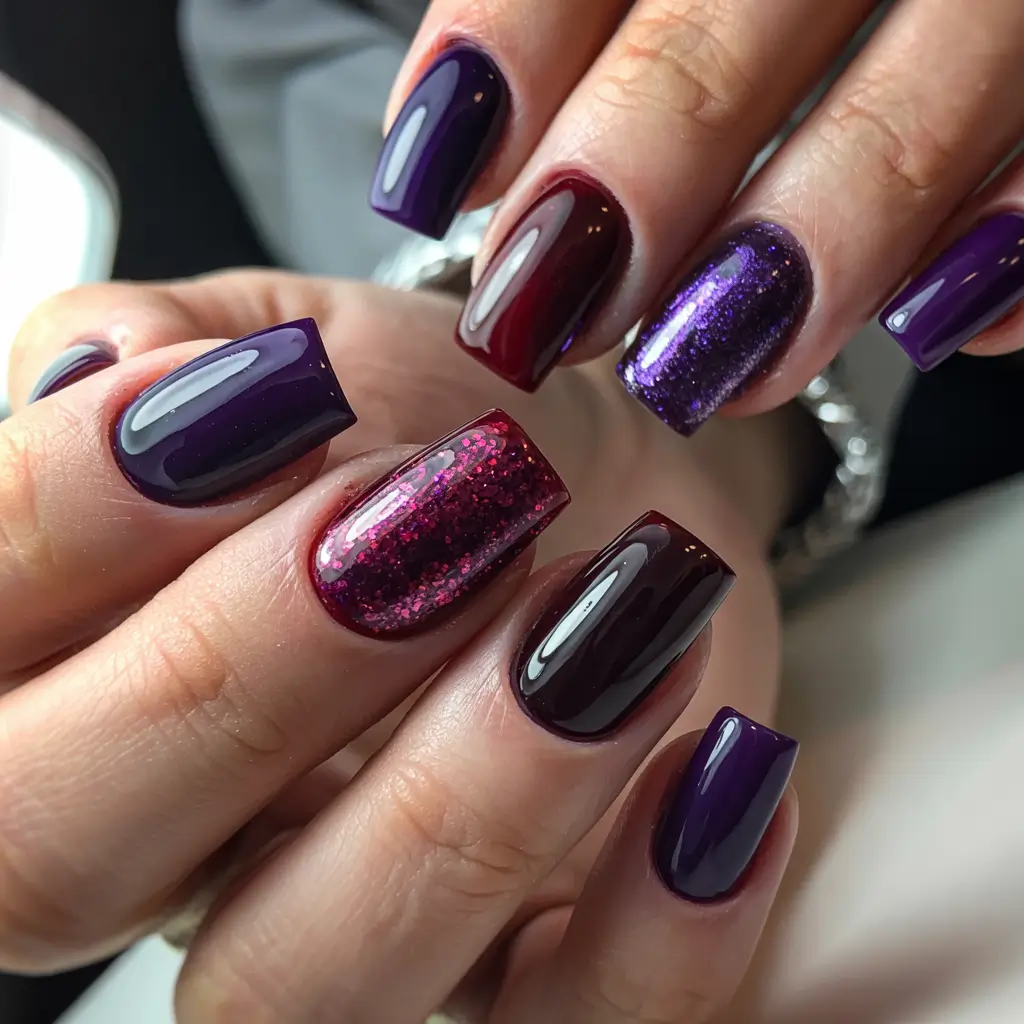 Modern Dark Nail Inspo Winter 2025–2026 Crimson Plum Mix
