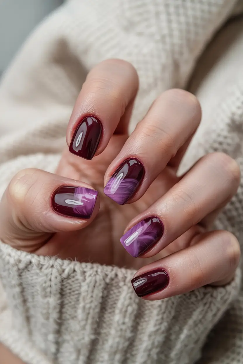Modern Dark Nail Inspo Winter 2025–2026 Berry Veil Marble