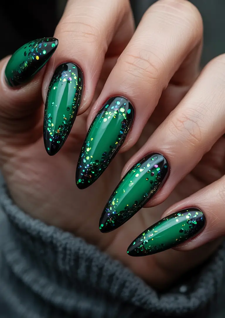 Modern Dark Nail Inspo Winter 2025–2026 Emerald Spark Gradient