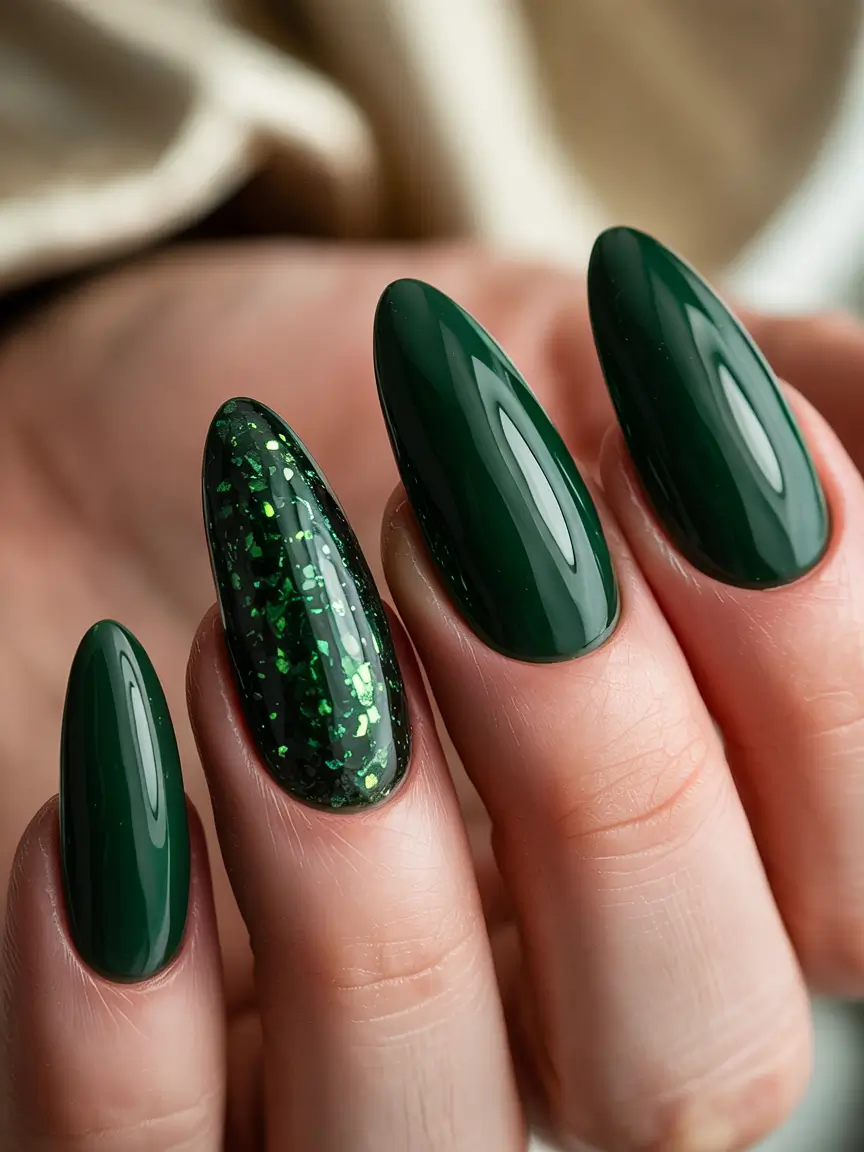 Modern Dark Nail Inspo Winter 2025–2026 Emerald Mirror Shine